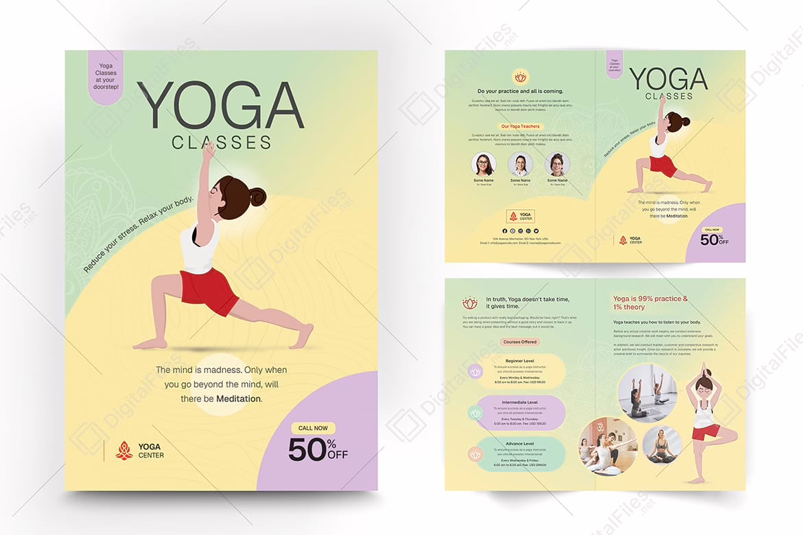 Yoga Class Bifold Brochure Template