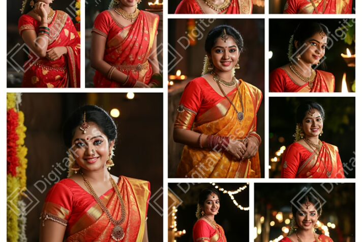 South Indian Girls in Red Silk Saree