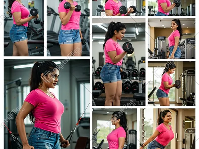 Indian Girl in Pink T-Shirt at Gym – Photo Set 01