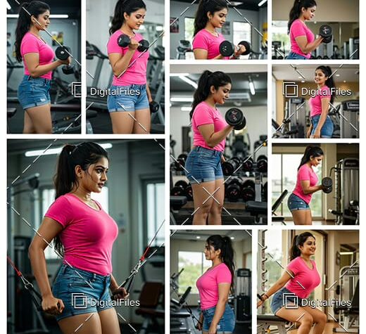 Indian Girl in Pink T-Shirt at Gym – Fitness Photo Set 01