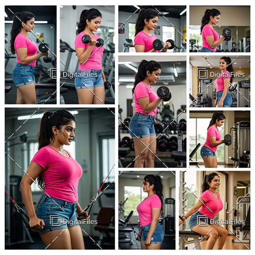 Indian Girl in Pink T-Shirt at Gym – Fitness Photo Set 01