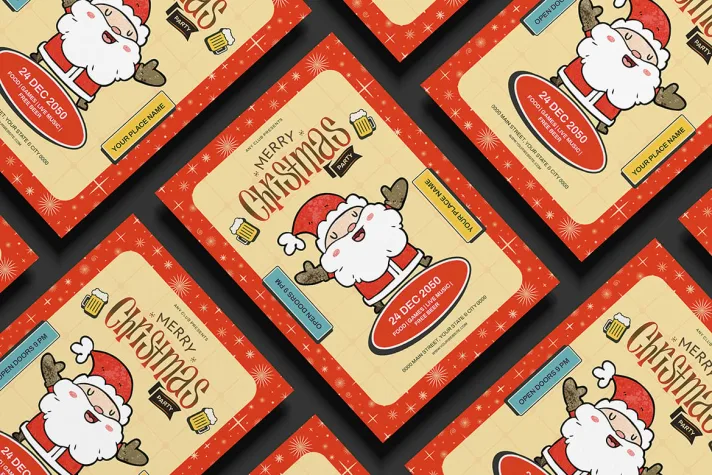 Retro Christmas Party Flyer Template